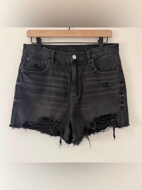 American Eagle Outfitters Black Distressed High-Rise Jean Shorts